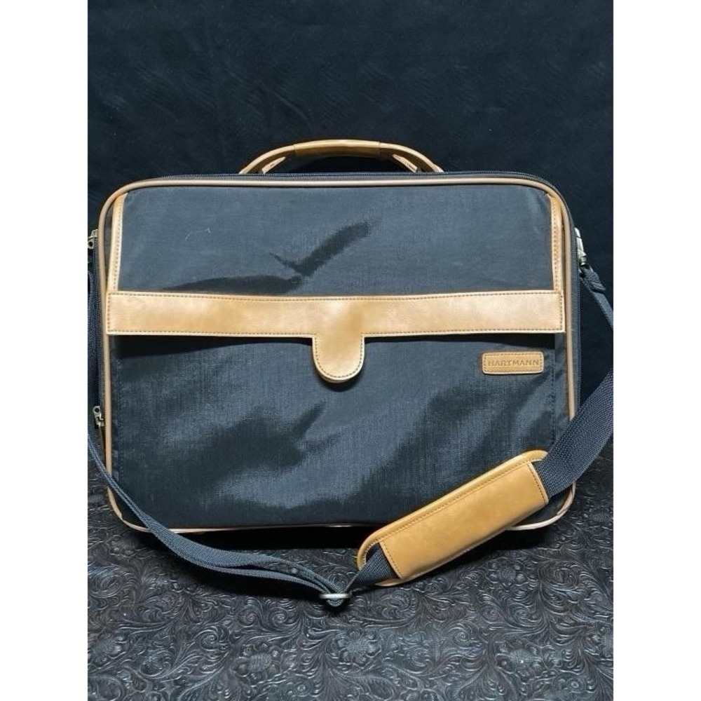 Vintage Original Hartmann Black/tan messenger briefcase Carry On Luggage